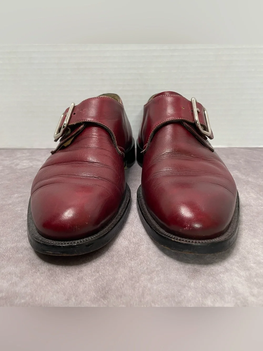 Brass Boot Dress Shoes Mens 8.5 M Burgundy Single Monk Strap Wingtip Shoes